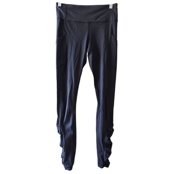 Lululemon Speed Leggings Women’s 4 Black Ruched Running Yoga - Picture 7 of 7